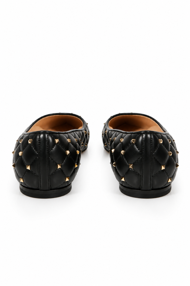 Valentino Garavani Rockstud Quilted Leather Ballet Flats with Heart Detail