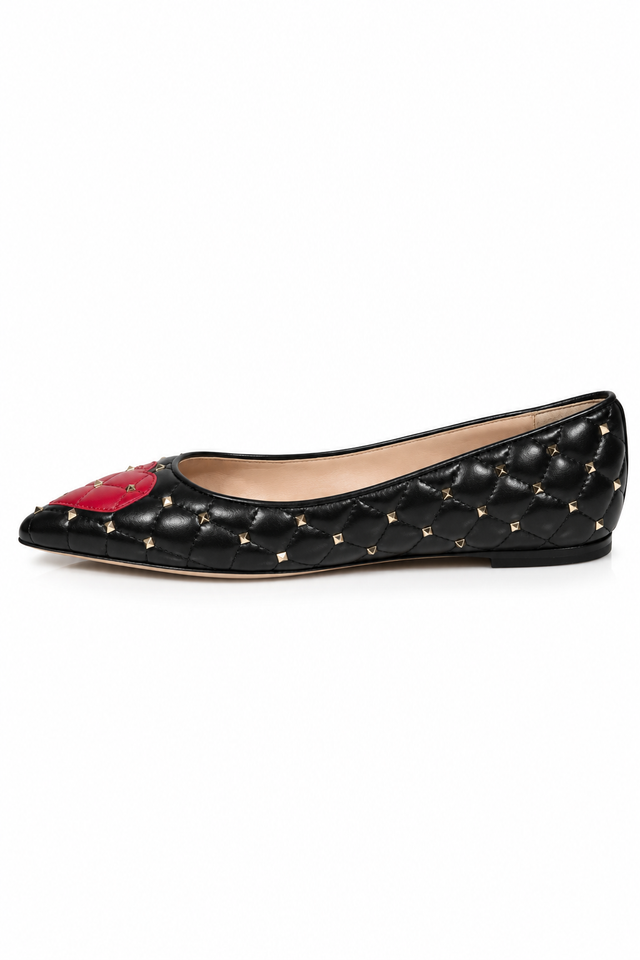 Valentino Garavani Rockstud Quilted Leather Ballet Flats with Heart Detail