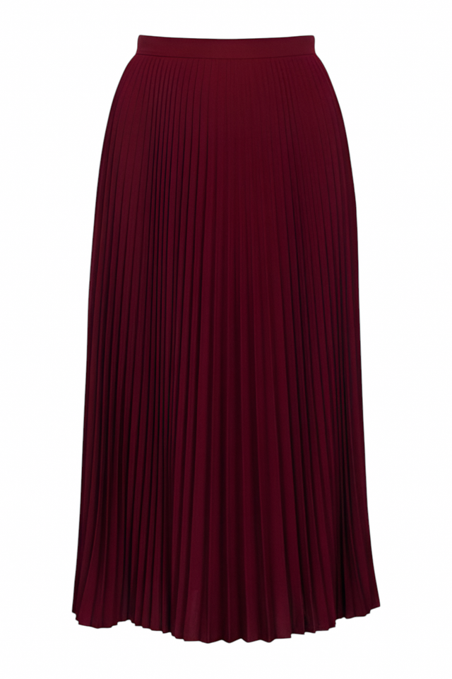 Valentino Burgundy Pleated Midi Skirt
