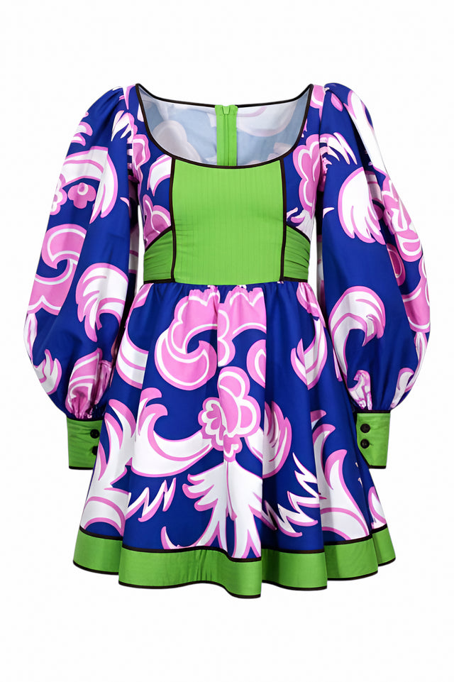 Valentino Multicolor Puff Sleeve Mini Dress