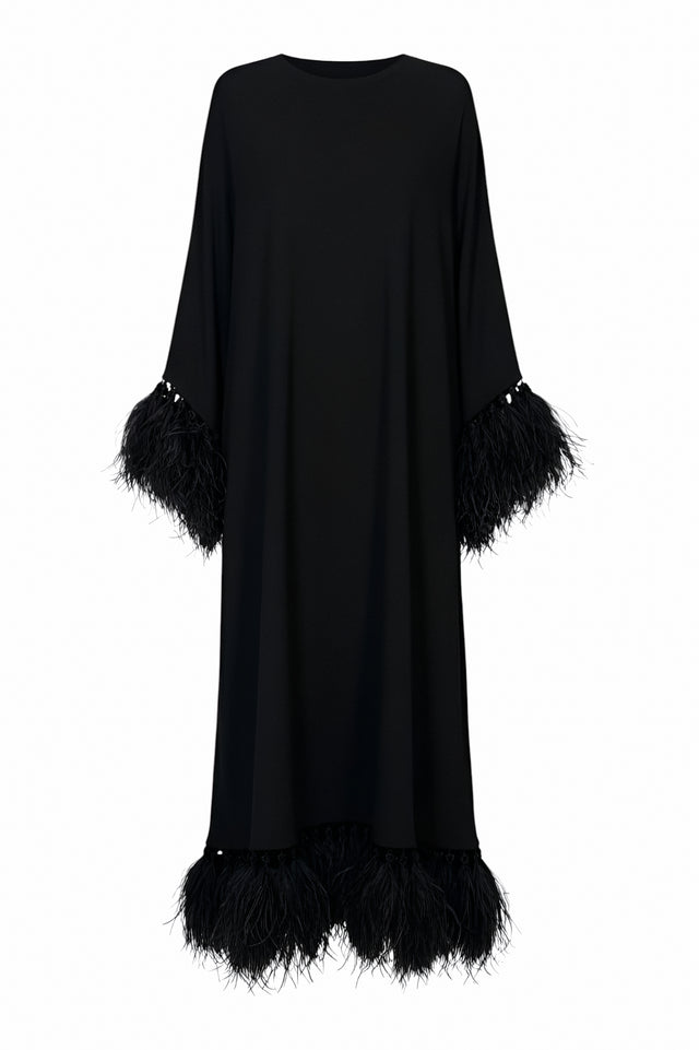 Valentino Black Feather-Trimmed Maxi Dress