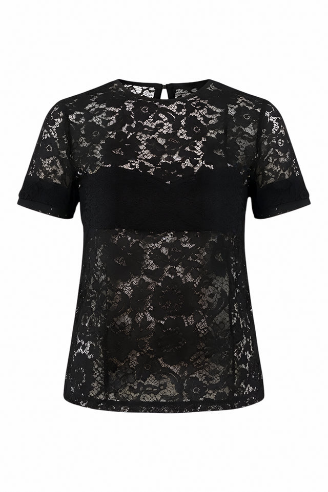 Valentino Black Lace Short-Sleeve Top