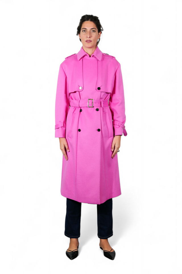 Valentino Double-Breasted Trench Coat — Fuchsia Pink