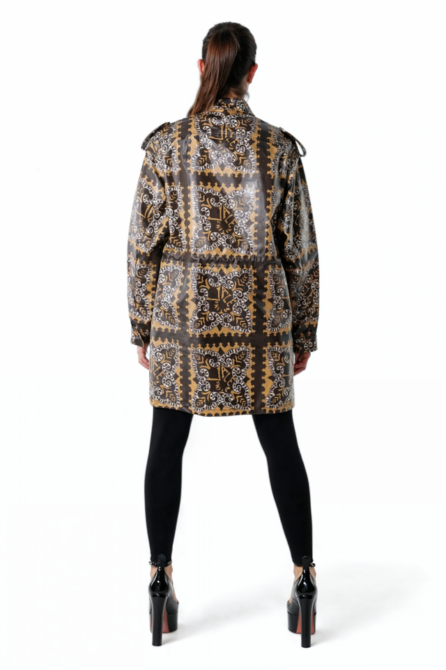 Valentino Geometric Print Waxed Coat