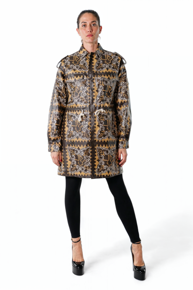 Valentino Geometric Print Waxed Coat