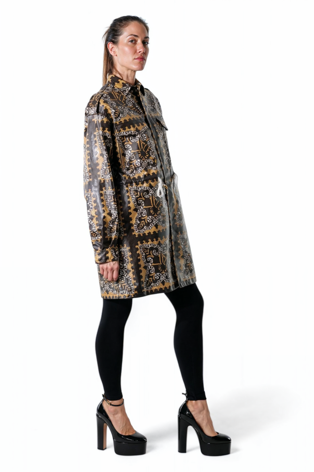 Valentino Geometric Print Waxed Coat