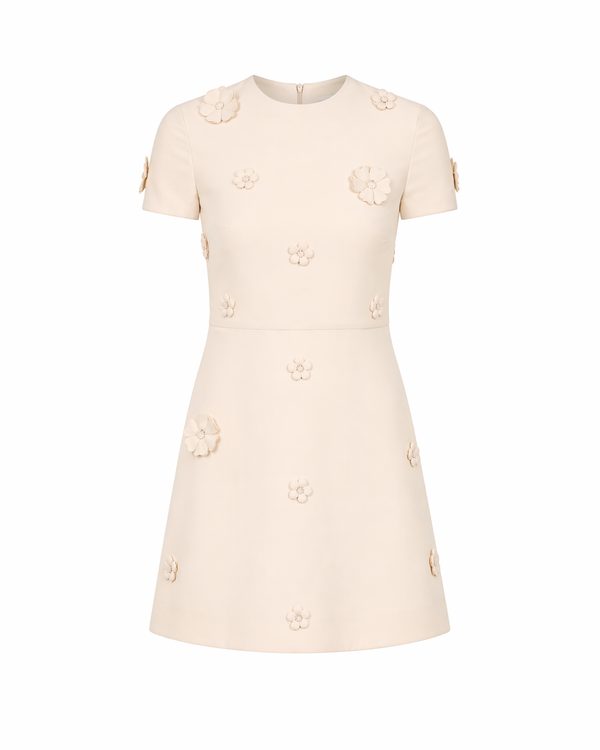 Valentino Mini Dress with 3D Floral Appliqué in Beige