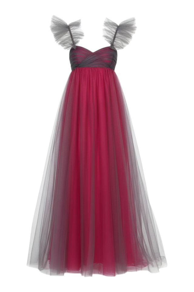 Valentino Ombre Tulle Gown with Ruffled Shoulder Detail