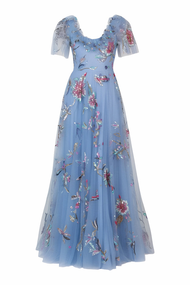 Valentino Embroidered Tulle Gown in Powder Blue