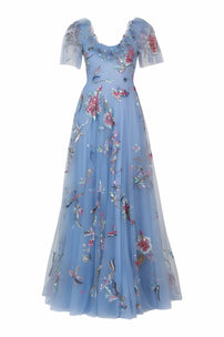 Valentino Embroidered Tulle Gown in Powder Blue