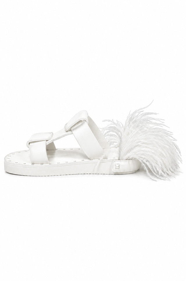 Valentino Garavani Feather-Detail Flat Sandals – Black & White