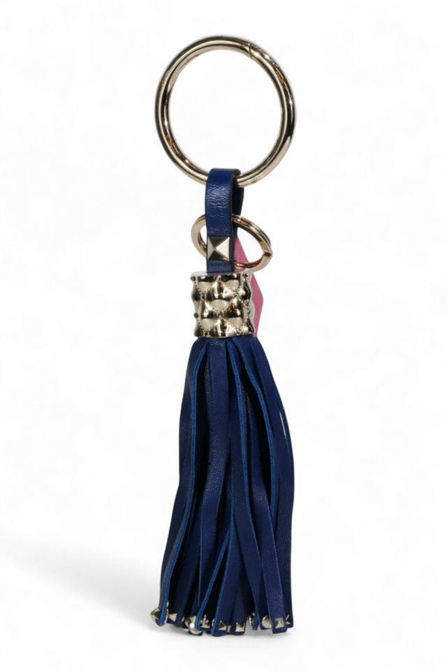 Valentino Garavani Rockstud Tassel Keychain — Blue Leather