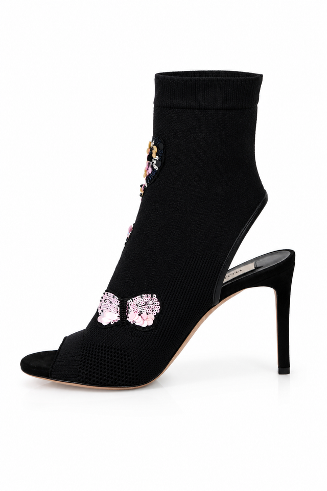 Valentino Garavani Butterfly Embellished Knit Slingback Booties