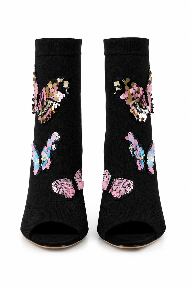Valentino Garavani Butterfly Embellished Knit Slingback Booties