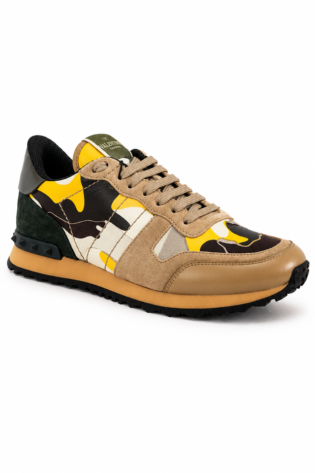Valentino Garavani Rockrunner Camouflage Sneakers – Beige/Yellow/Black