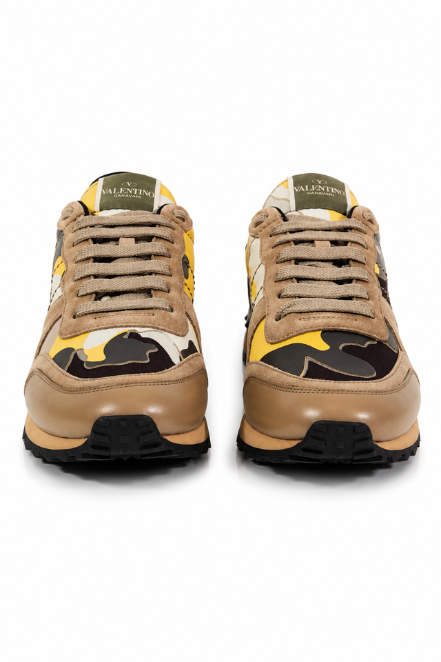 Valentino Garavani Rockrunner Camouflage Sneakers – Beige/Yellow/Black