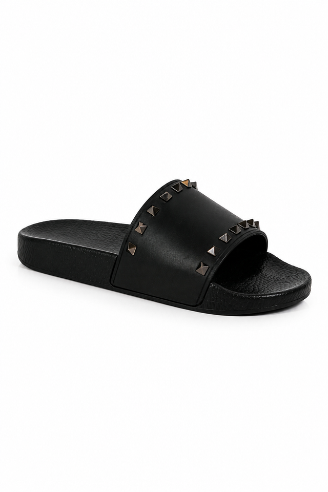 Valentino Garavani Rockstud Rubber Slide Sandals in Black