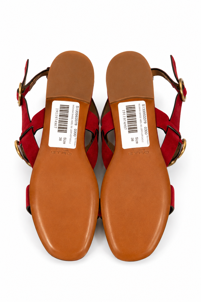 Etro Suede Shell Embellished Flat Sandals