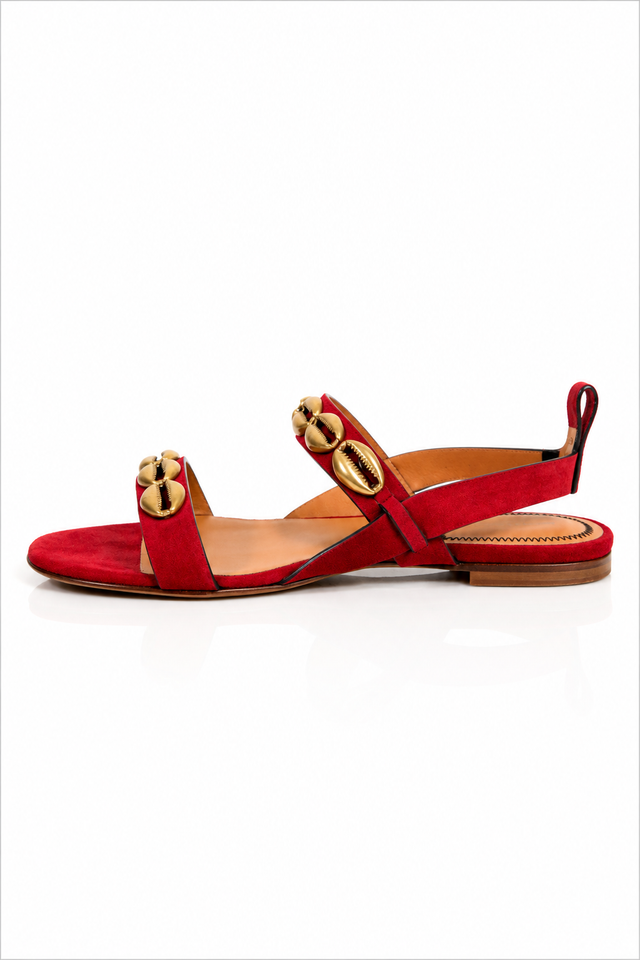 Etro Suede Shell Embellished Flat Sandals