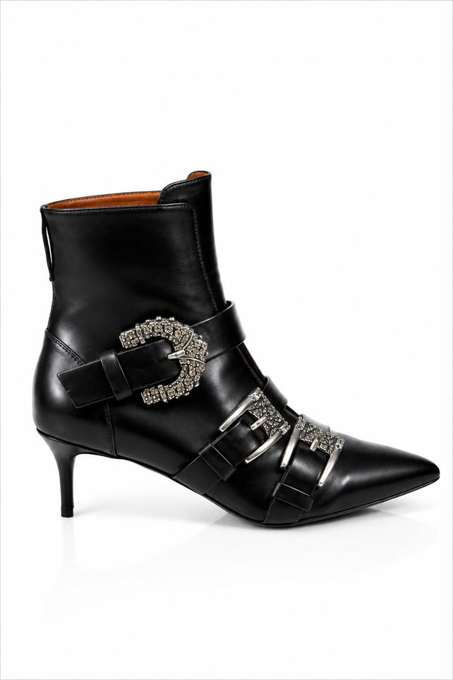 Etro Crystal Buckle Multi-Strap Leather Ankle Boots