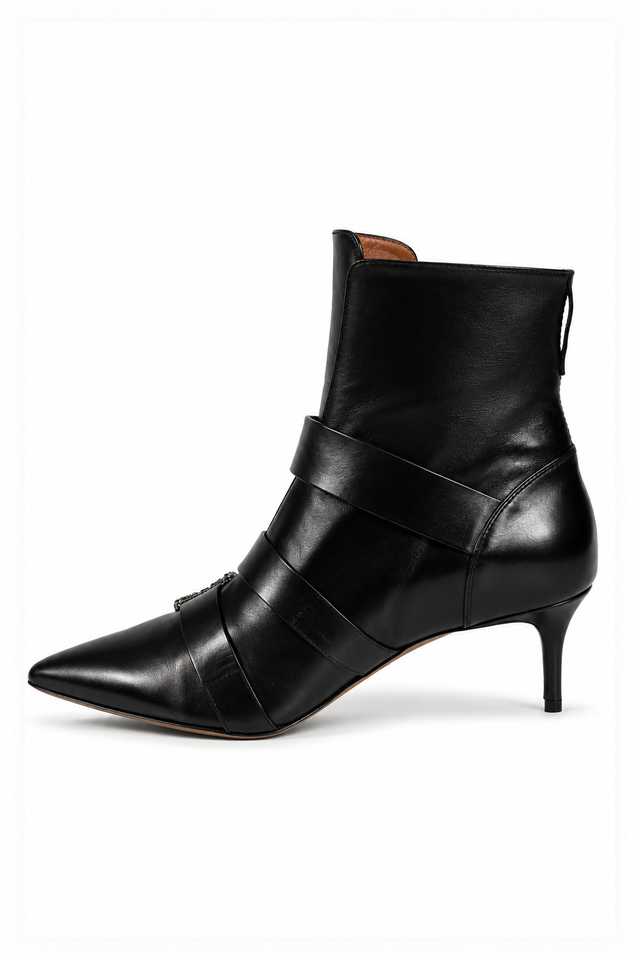 Etro Crystal Buckle Multi-Strap Leather Ankle Boots