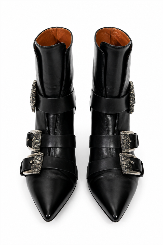 Etro Crystal Buckle Multi-Strap Leather Ankle Boots