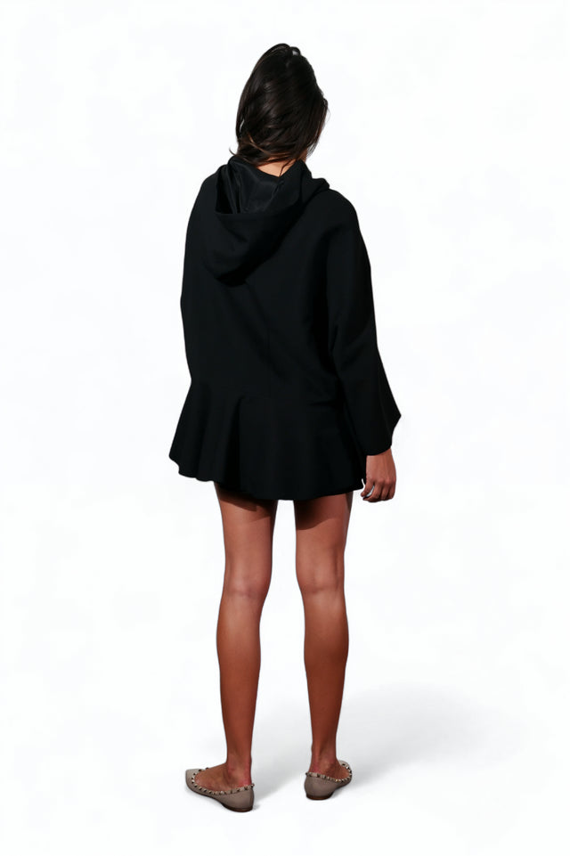 Valentino Black Rose Printed Peplum Hoodie