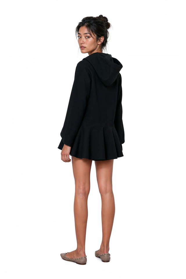 Valentino Black Rose Printed Peplum Hoodie