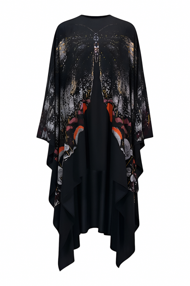 Valentino Black Butterfly Cape Mini Dress