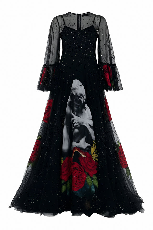 Valentino Graphic Rose Embroidered Gown - Gothic Romance
