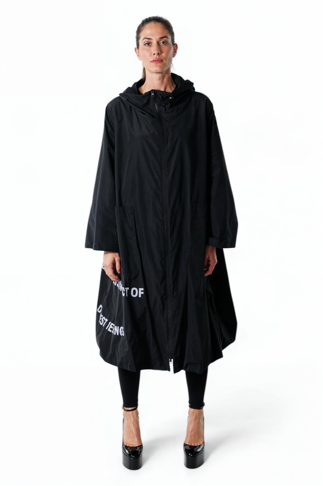 Valentino Black Oversized Hooded Poncho with Graphic Text