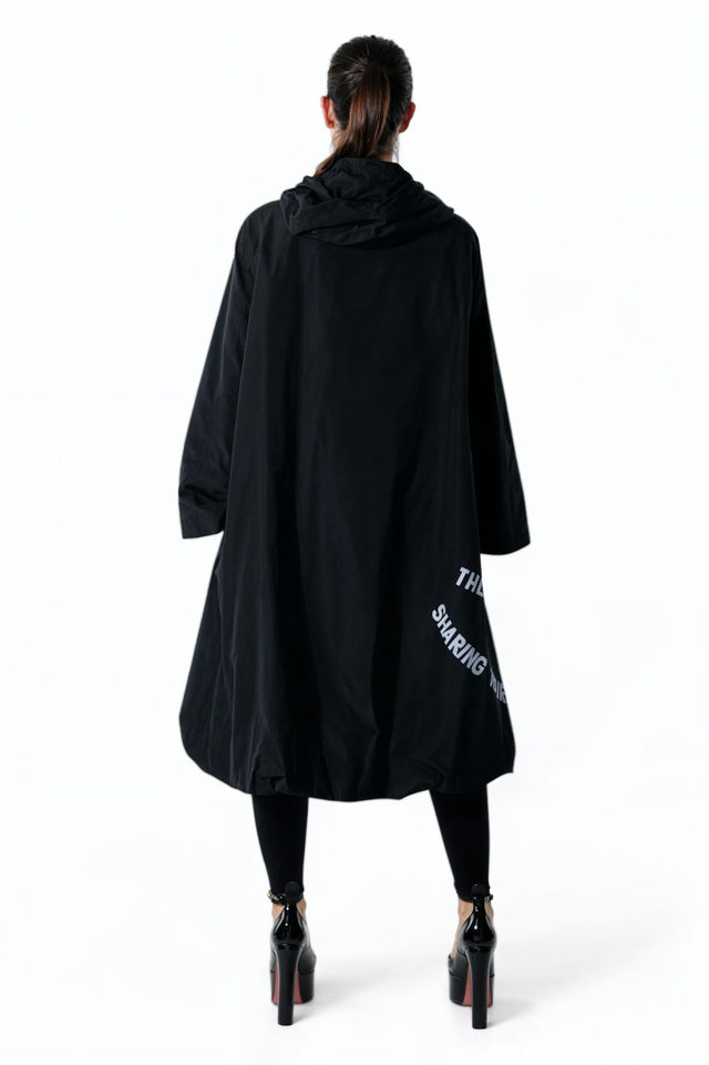 Valentino Black Oversized Hooded Poncho with Graphic Text