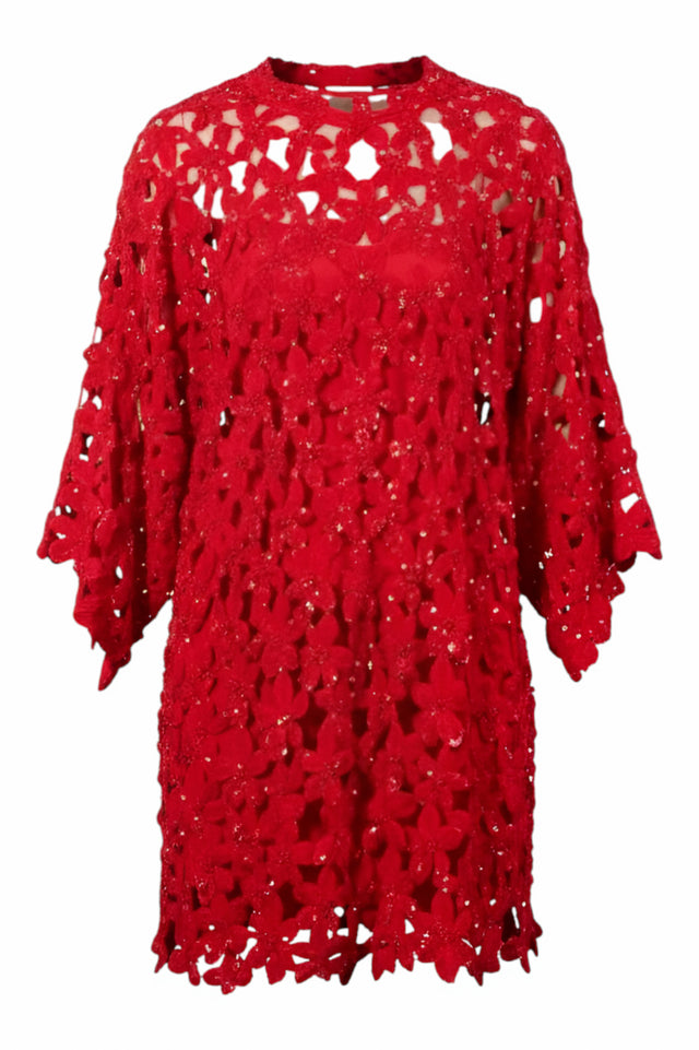 Valentino Red Floral Lace Mini Dress