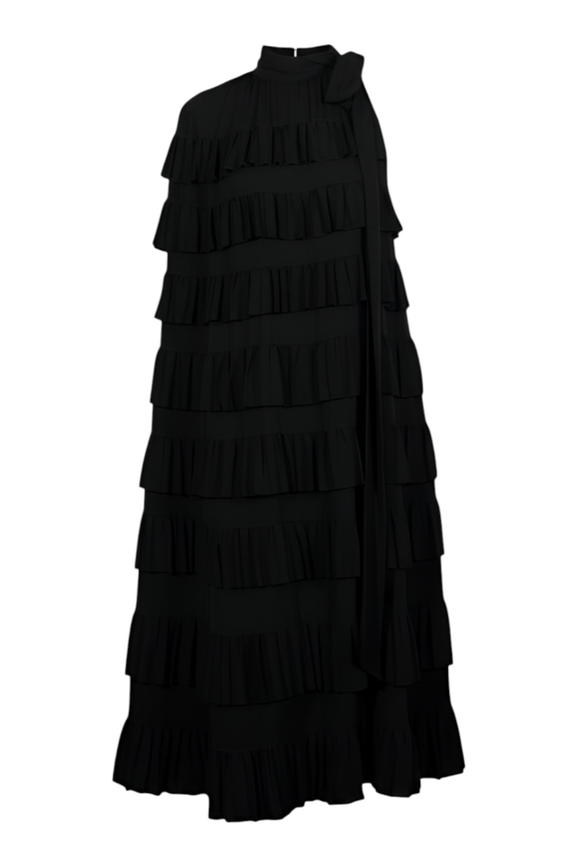 Valentino Pleated Ruffle Gown — Black