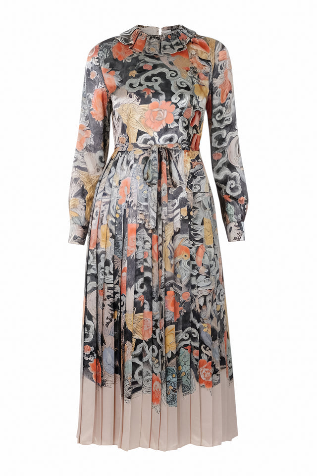 Valentino Printed Pleated Midi Dress