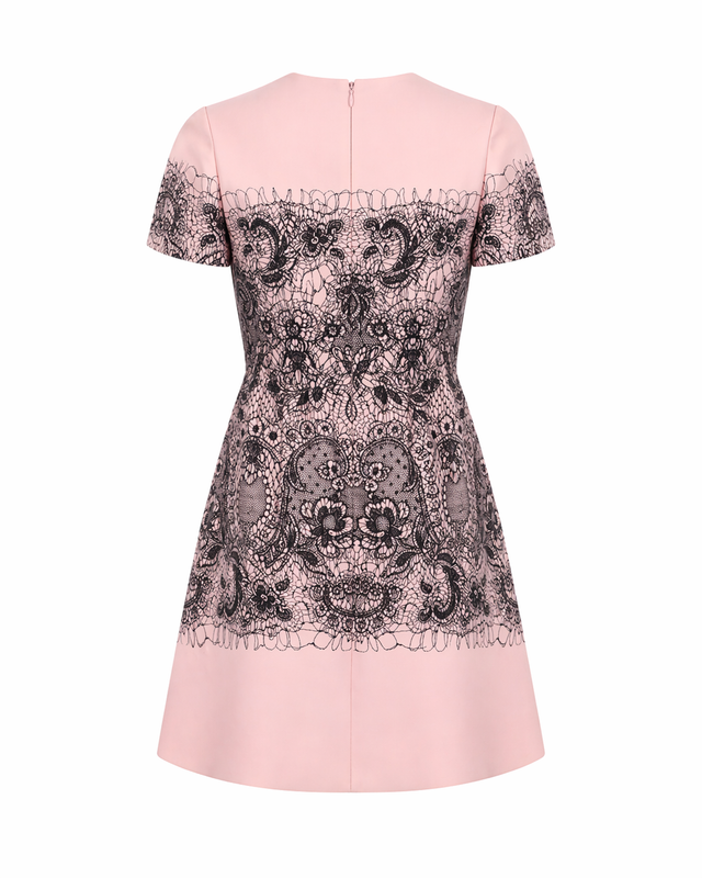 Valentino Lace Print Mini Dress in Blush Pink & Black