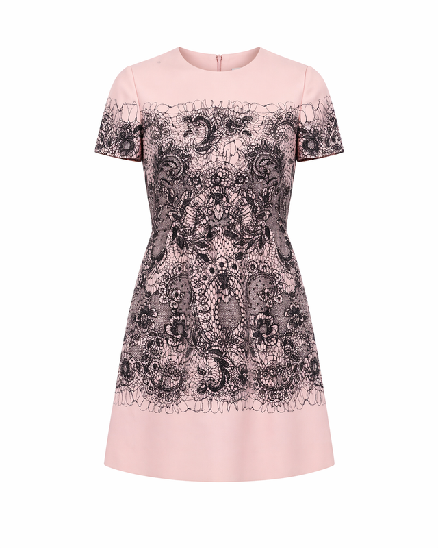 Valentino Lace Print Mini Dress in Blush Pink & Black