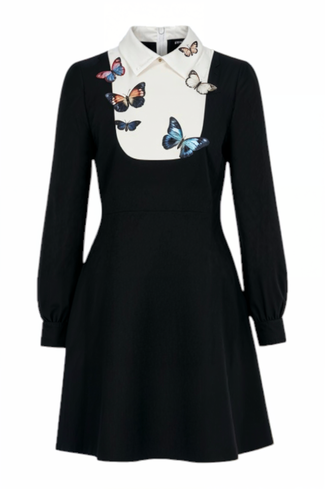 Valentino Butterfly-Embroidered Collared Dress