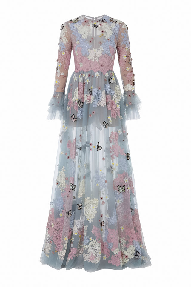 Valentino Floral Embroidered Tulle Gown - Pastel Elegance