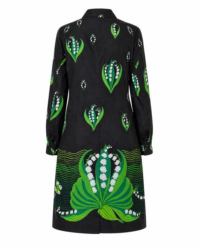 Valentino Lily Print Shirt Dress in Black & Green