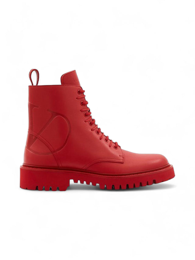 Valentino Garavani Women's Red Lace-Up Combat Boots