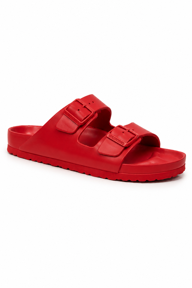 Valentino Garavani Double Strap Slide Sandals – Red