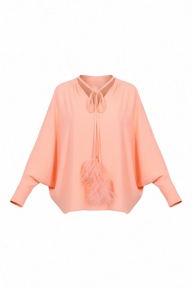 Valentino Feather-Trim Blouse