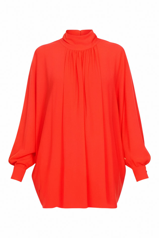 Valentino Orange High Neck Tunic Blouse with Draped Silhouette
