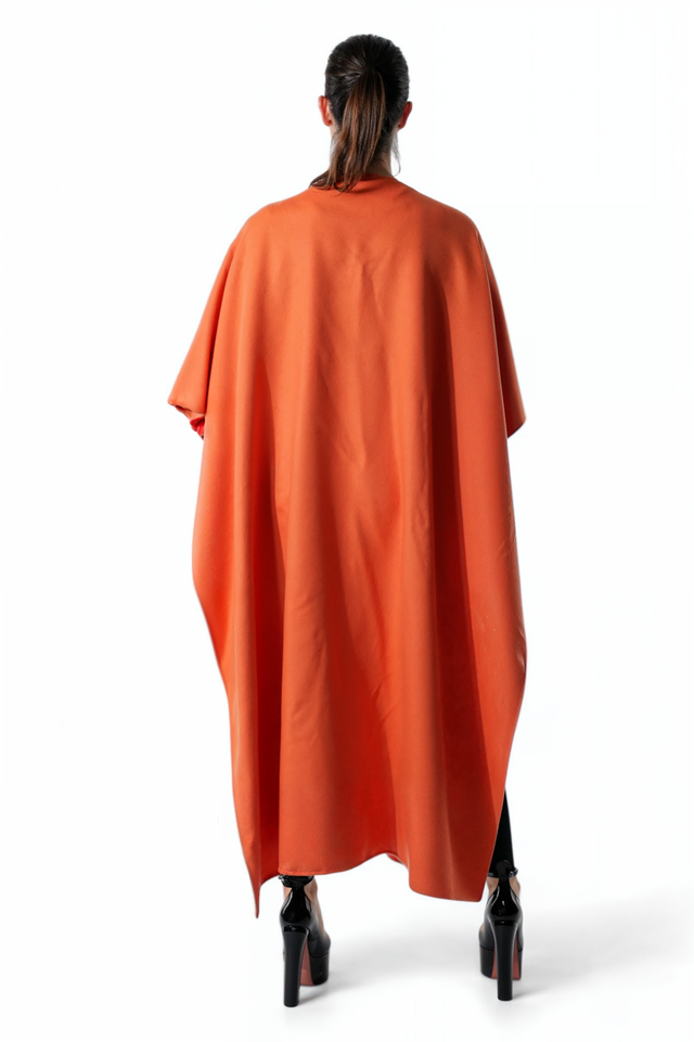 Valentino Feather-Detail Wool Cape in Sunset Orange