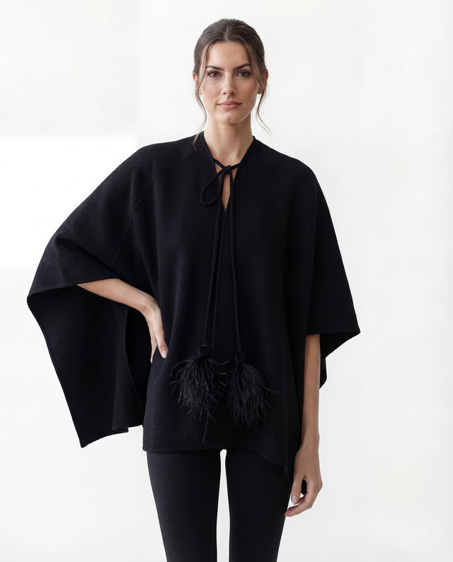 Valentino Elegant Feather-Trimmed Cape