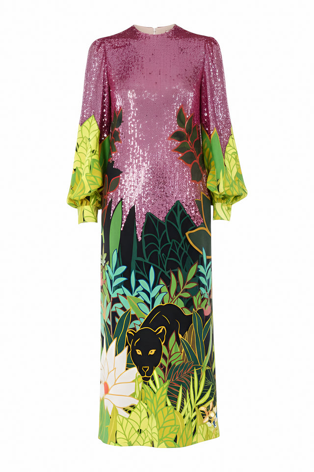 Valentino Sequin Jungle-Print Long Sleeve Gown