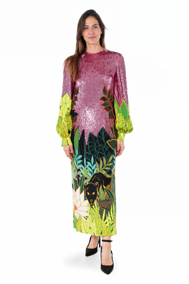 Valentino Sequin Jungle Print Maxi Dress