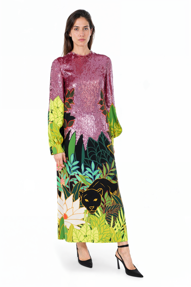 Valentino Sequin Jungle Print Maxi Dress