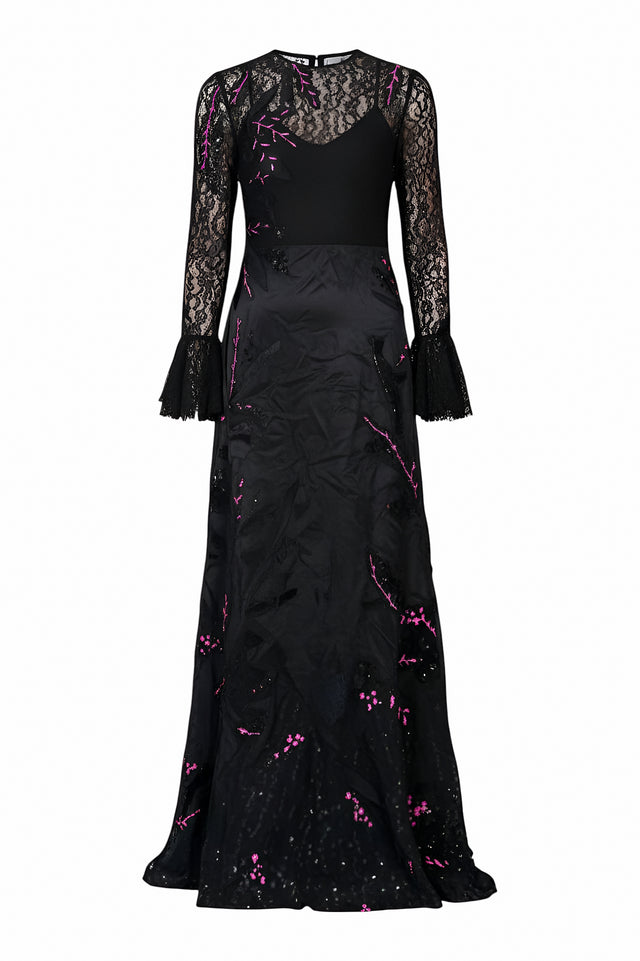 Valentino Lace and Sequin Evening Gown in Black